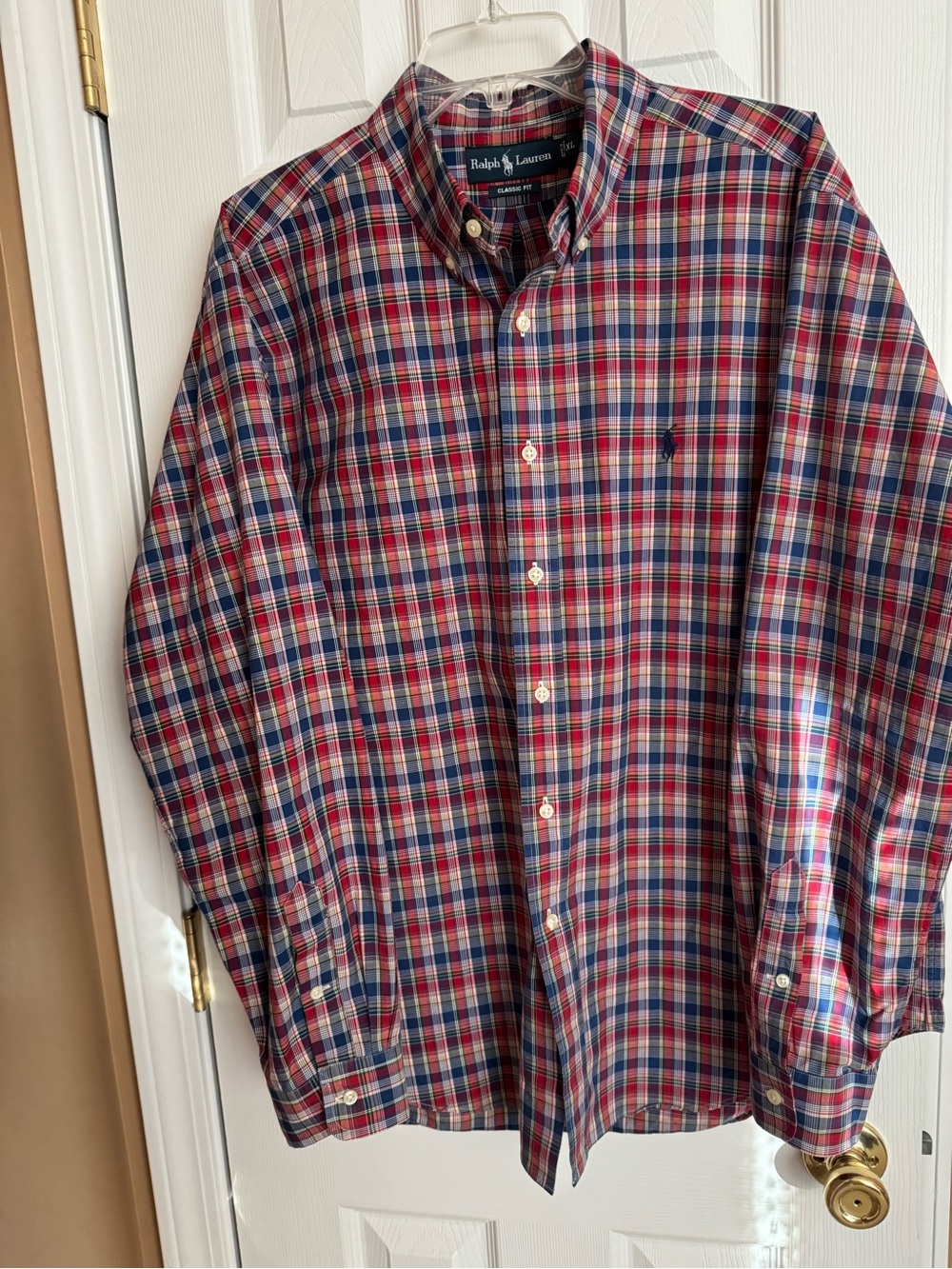 Ralph Lauren Men’s Red, Blue & White Plaid Button-Down Shirt